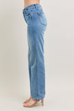 JUDY BLUE MID RISE TUMMY CONTROL VINTAGE WASH STRAIGHT JEANS - MEDIUM STONE