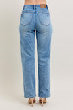 JUDY BLUE MID RISE TUMMY CONTROL VINTAGE WASH STRAIGHT JEANS - MEDIUM STONE