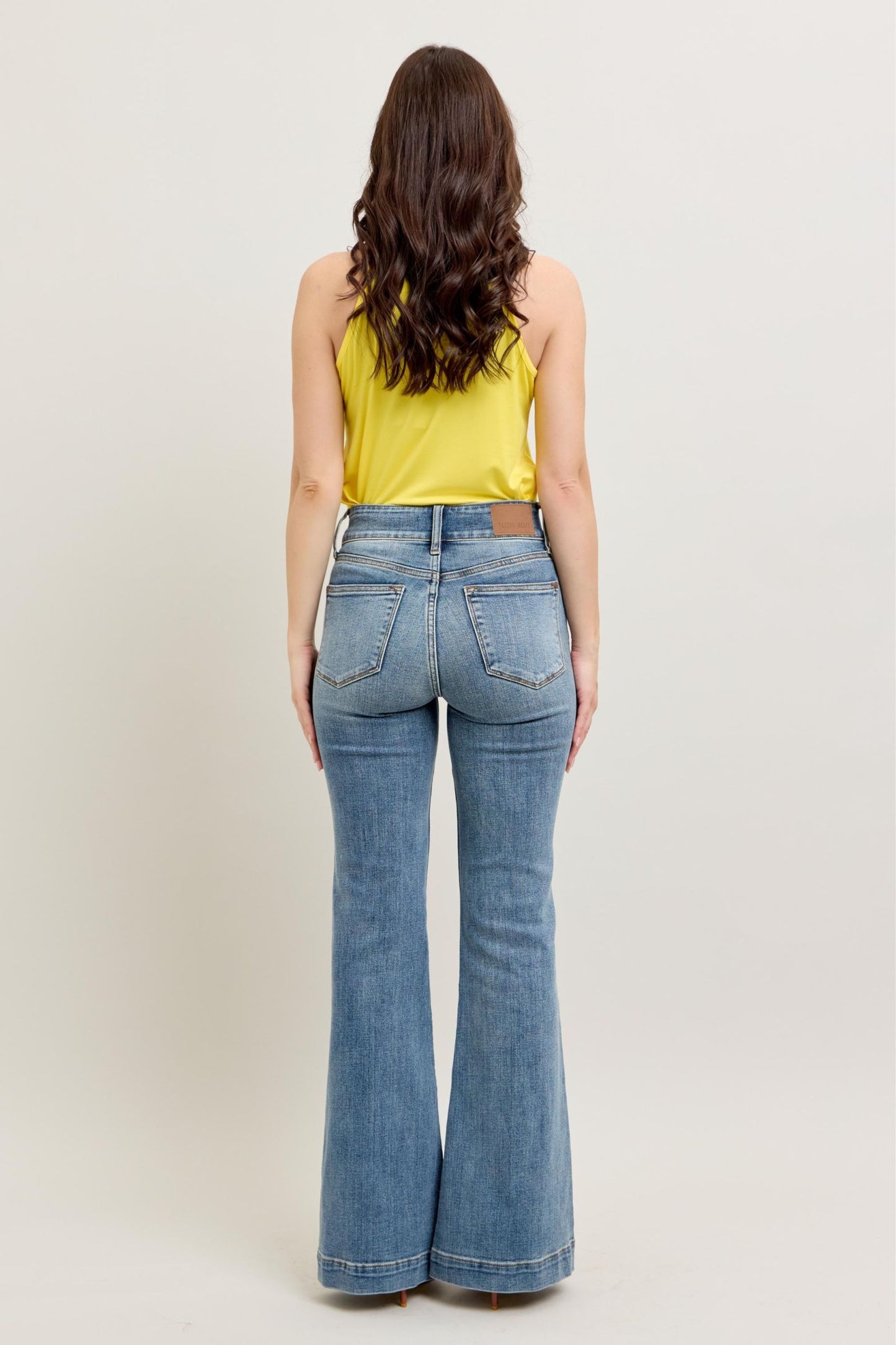 JUDY BLUE HIGH WAIST TROUSER FLARE JEANS - MEDIUM STONE