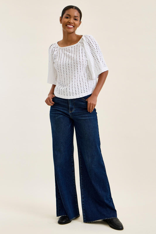 JUDY BLUE HIGH WAIST REGULAR RETRO WIDE W ADJUSTABLE WB TABS + RAW HEM - DARK STONE