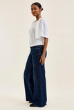 JUDY BLUE HIGH WAIST REGULAR RETRO WIDE W ADJUSTABLE WB TABS + RAW HEM - DARK STONE
