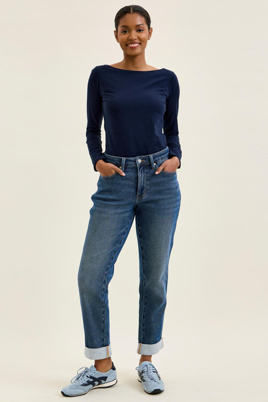 JUDY BLUE MID RISE BILLIE BOYFRIEND DARK COZY INDIGO JEANS