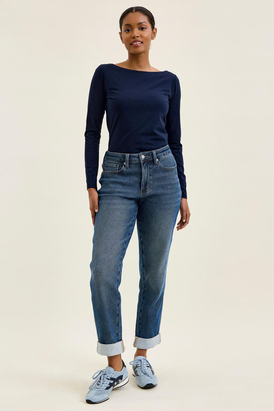 JUDY BLUE MID RISE BILLIE BOYFRIEND DARK COZY INDIGO JEANS