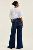 JUDY BLUE HIGH WAIST REGULAR RETRO WIDE W ADJUSTABLE WB TABS + RAW HEM - DARK STONE