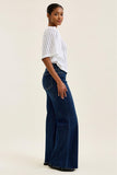 JUDY BLUE HIGH WAIST REGULAR RETRO WIDE W ADJUSTABLE WB TABS + RAW HEM - DARK STONE