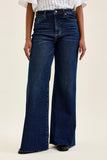 JUDY BLUE HIGH WAIST REGULAR RETRO WIDE W ADJUSTABLE WB TABS + RAW HEM - DARK STONE
