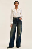 JUDY BLUE HIGH WAIST LUX RETRO WIDE ADJUSTABLE BACK WHISKEY NIGHT JEANS - DARK STONE