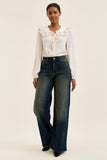 JUDY BLUE HIGH WAIST LUX RETRO WIDE ADJUSTABLE BACK WHISKEY NIGHT JEANS - DARK STONE