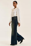 JUDY BLUE HIGH WAIST LUX RETRO WIDE ADJUSTABLE BACK WHISKEY NIGHT JEANS - DARK STONE