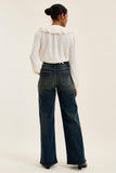 JUDY BLUE HIGH WAIST LUX RETRO WIDE ADJUSTABLE BACK WHISKEY NIGHT JEANS - DARK STONE