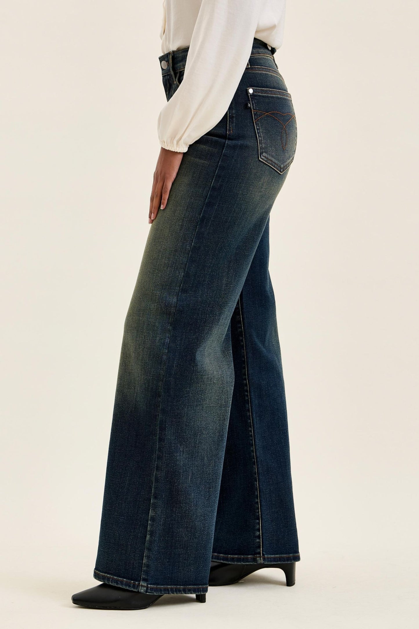 JUDY BLUE HIGH WAIST LUX RETRO WIDE ADJUSTABLE BACK WHISKEY NIGHT JEANS - DARK STONE