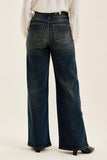 JUDY BLUE HIGH WAIST LUX RETRO WIDE ADJUSTABLE BACK WHISKEY NIGHT JEANS - DARK STONE