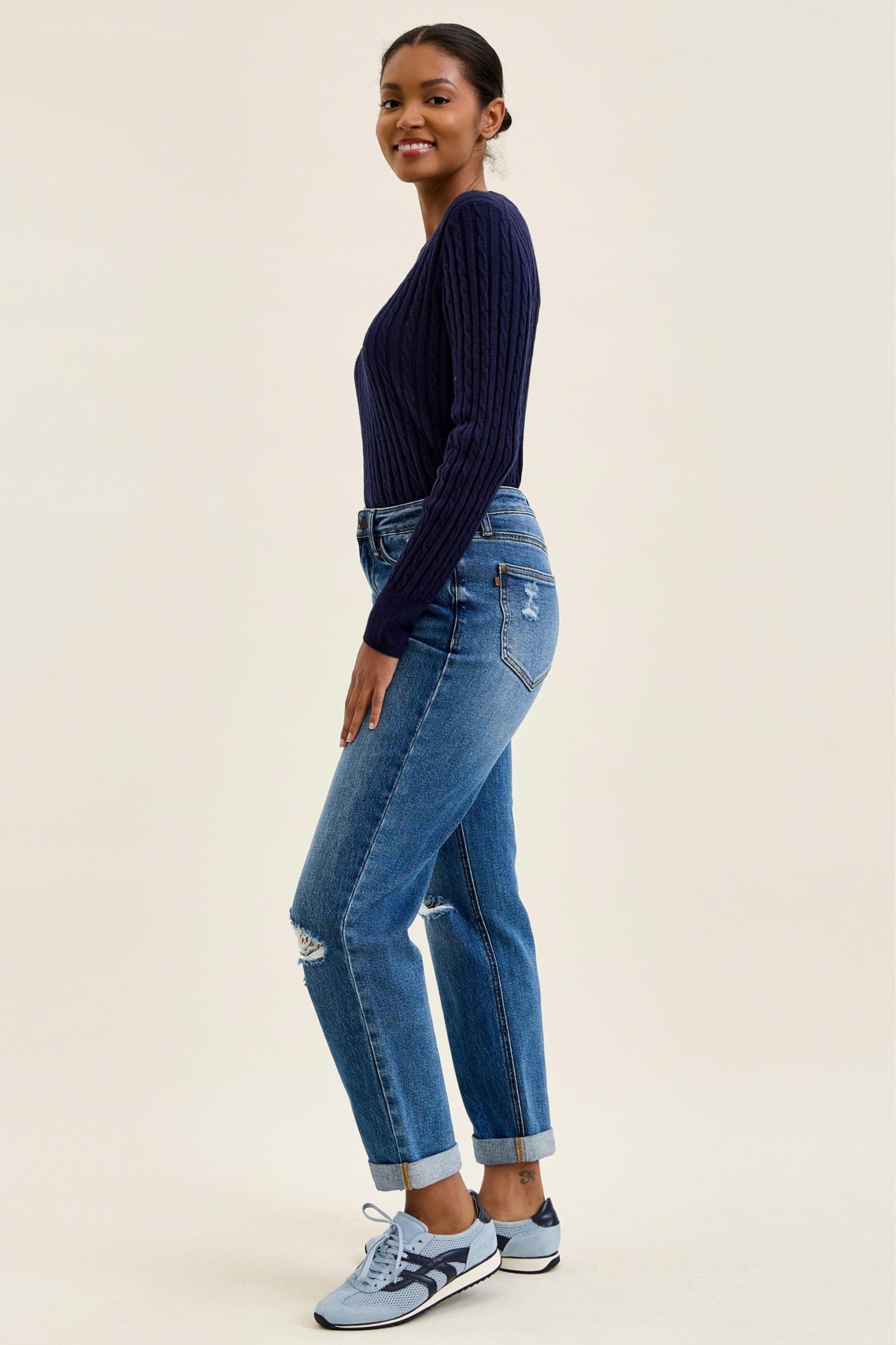 JUDY BLUE HIGH RIGID MAGIC BILLIE BOYFRIEND CLASSIC STONE JEANS