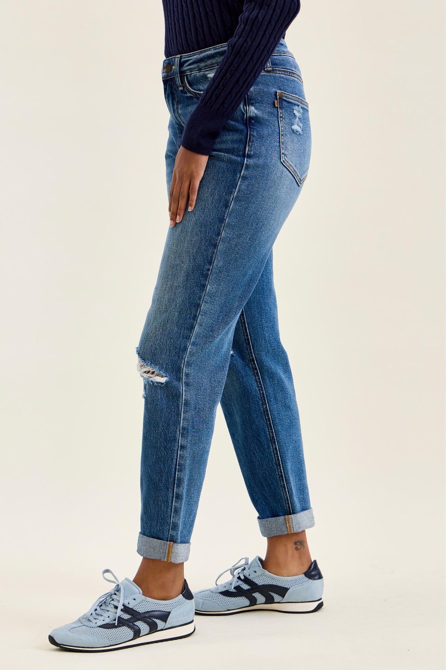 JUDY BLUE HIGH RIGID MAGIC BILLIE BOYFRIEND CLASSIC STONE JEANS