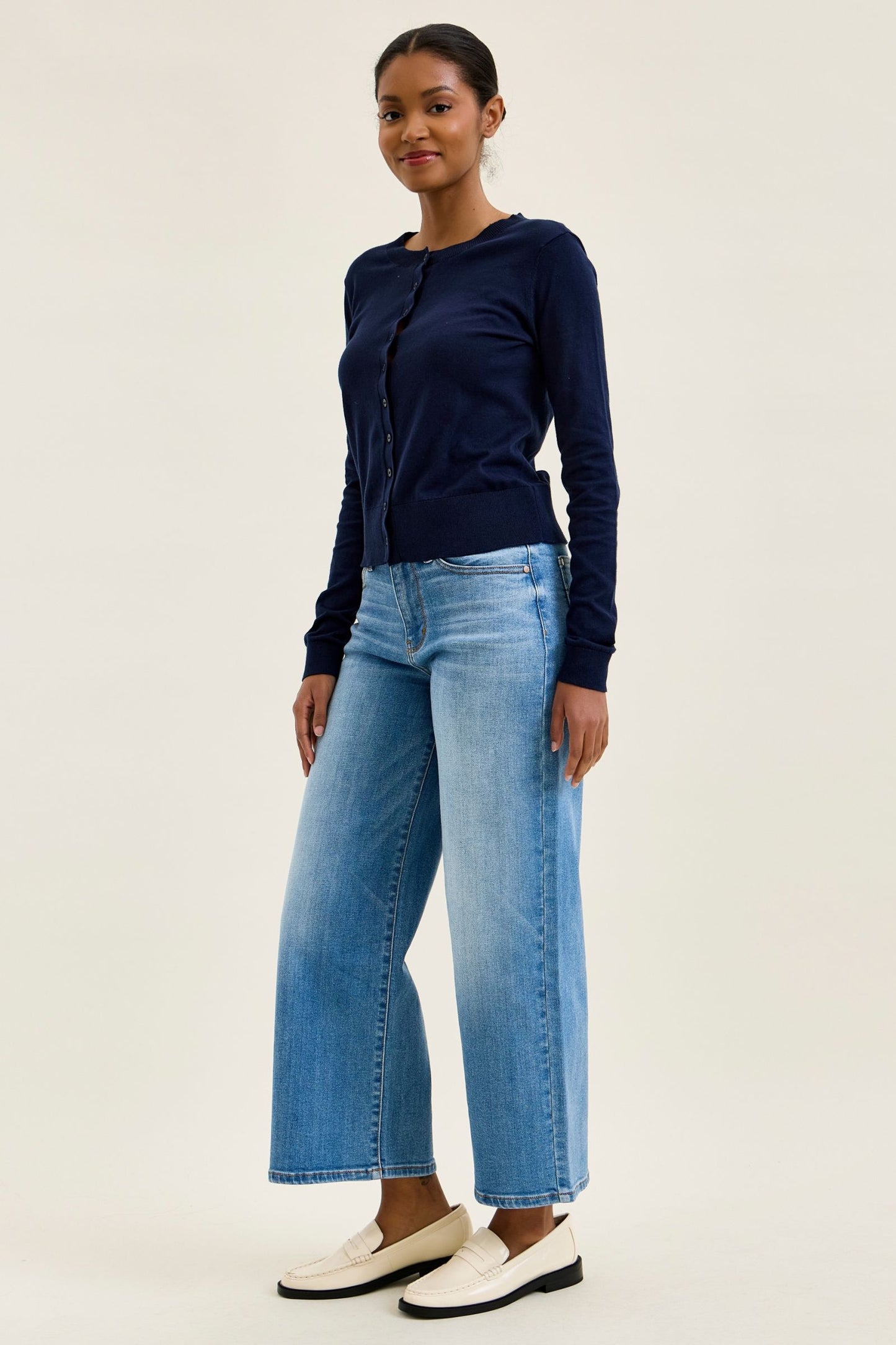 JUDY BLUE MID RISE CLAUDIA ANKLE WIDE MD EASE BLUE - MEDIUM STONE