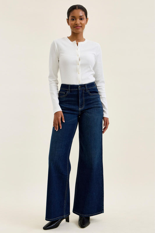 JUDY BLUE HIGH WAIST LUX RETRO WIDE DARK TWILIGHT BLUE - DARK STONE