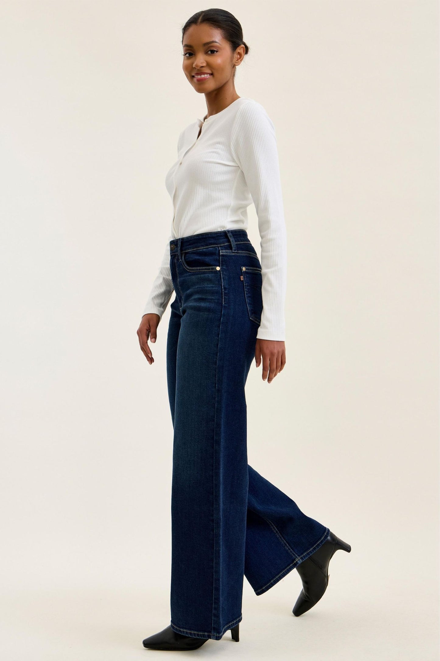 JUDY BLUE HIGH WAIST LUX RETRO WIDE DARK TWILIGHT BLUE - DARK STONE