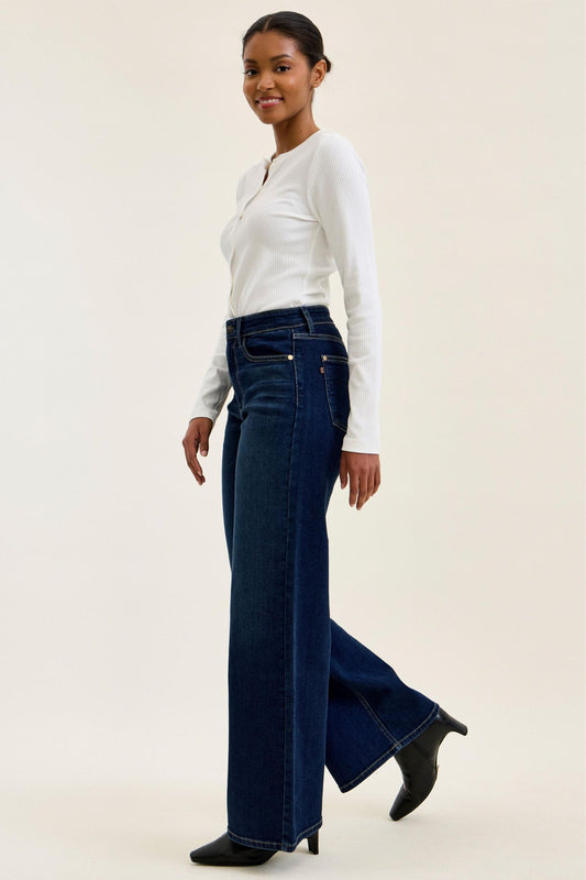 JUDY BLUE HIGH WAIST LUX RETRO WIDE DARK TWILIGHT BLUE - DARK STONE