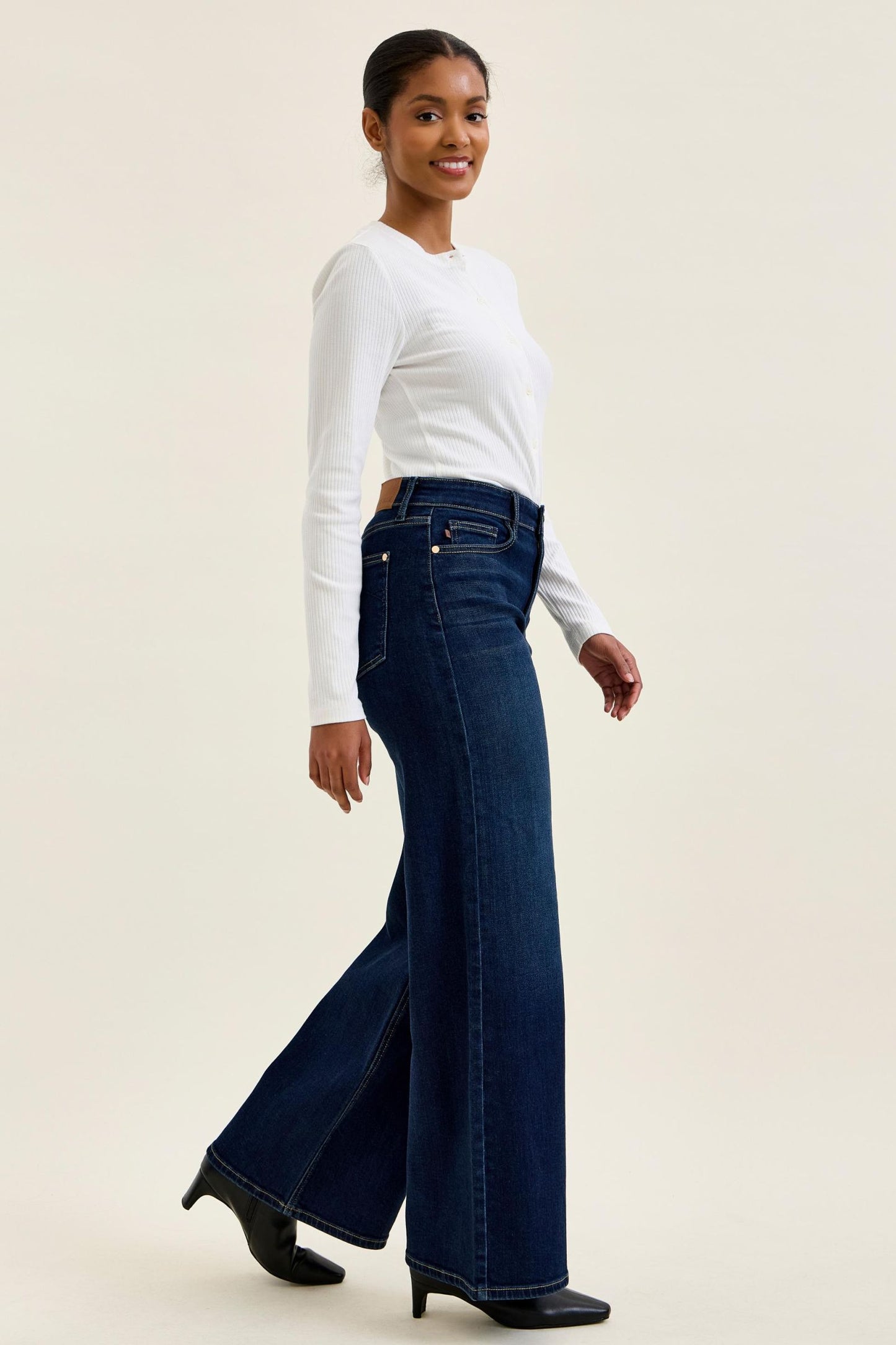 JUDY BLUE HIGH WAIST LUX RETRO WIDE DARK TWILIGHT BLUE - DARK STONE