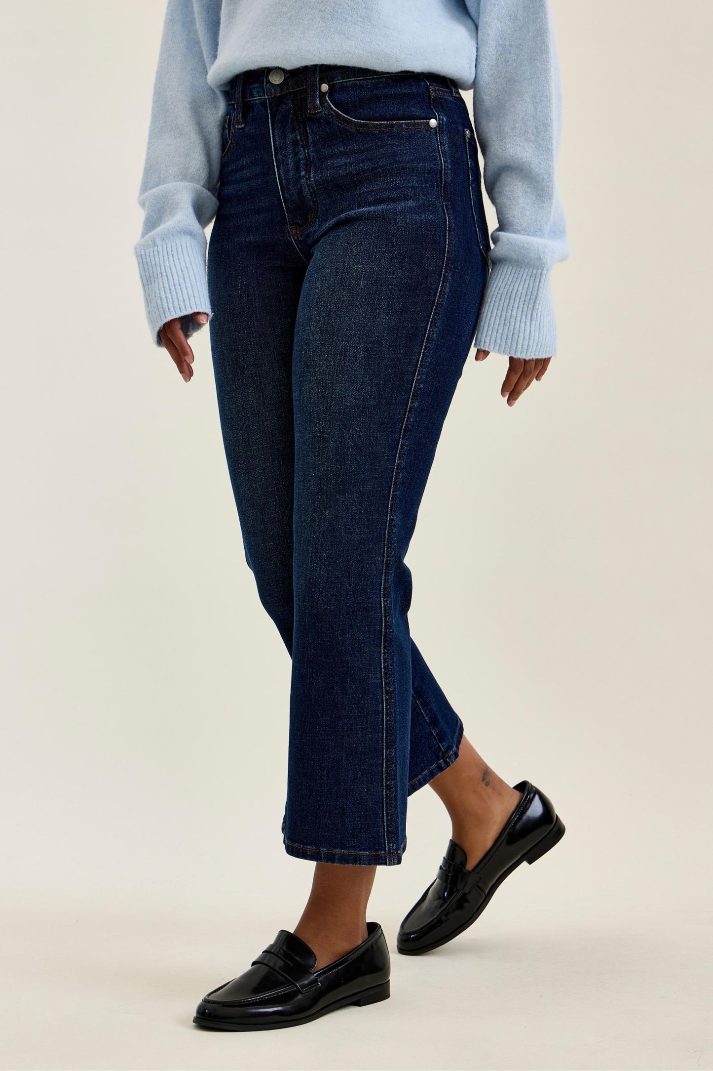 JUDY BLUE HIGH WAIST TUMMY CONTROL AMY KICK FLARE RUSTIC INDIGO JEANS - DARK STONE