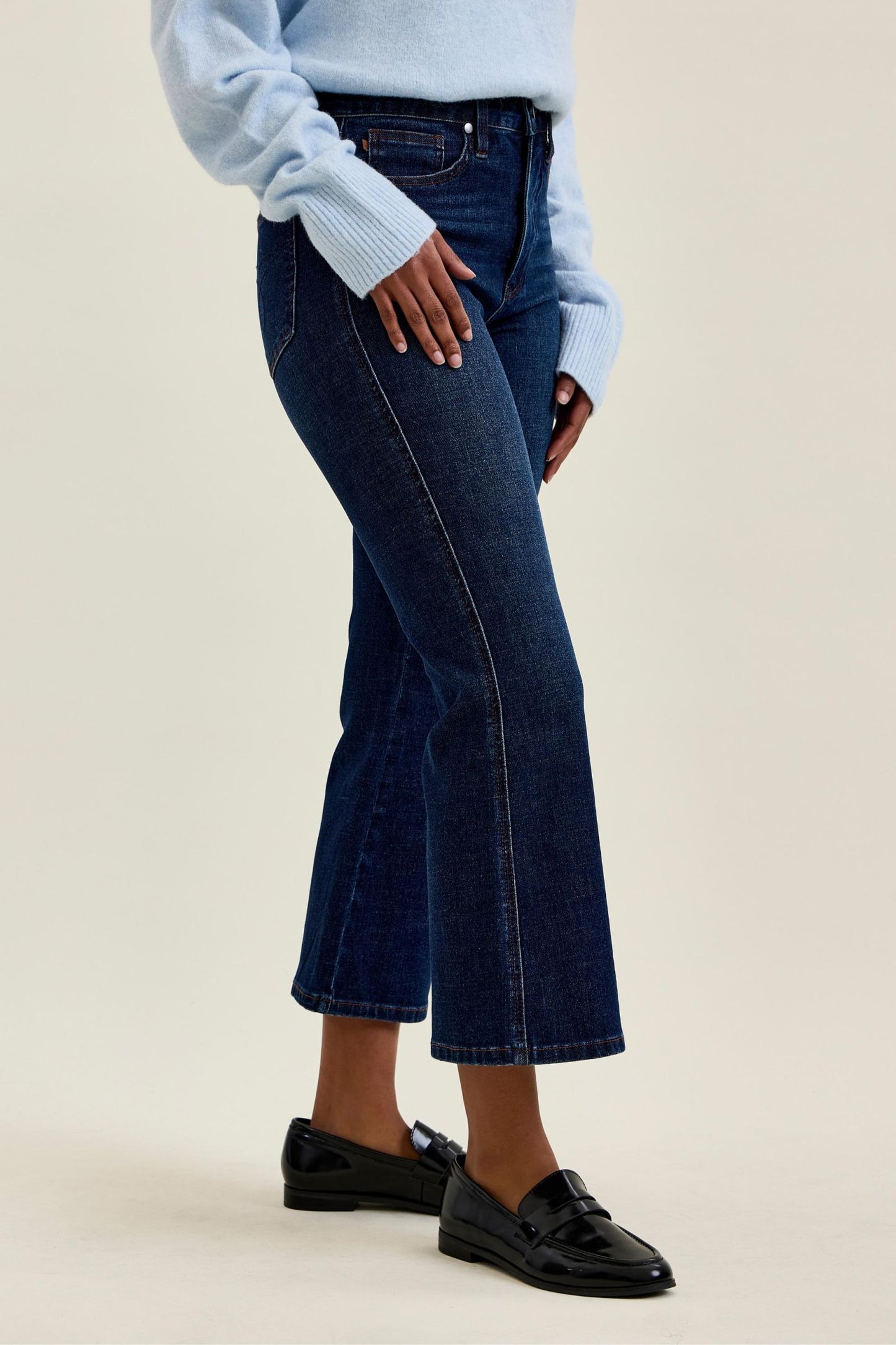 JUDY BLUE HIGH WAIST TUMMY CONTROL AMY KICK FLARE RUSTIC INDIGO JEANS - DARK STONE