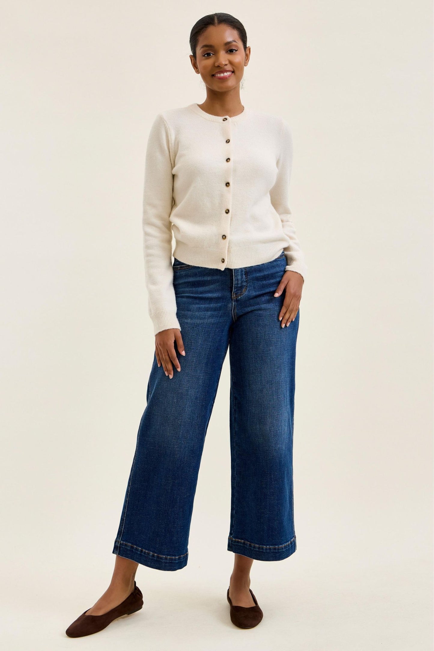 JUDY BLUE HIGH WAIST CLAUDIA ANKLE WIDE DARK DEEP INDIGO JEANS - DARK STONE
