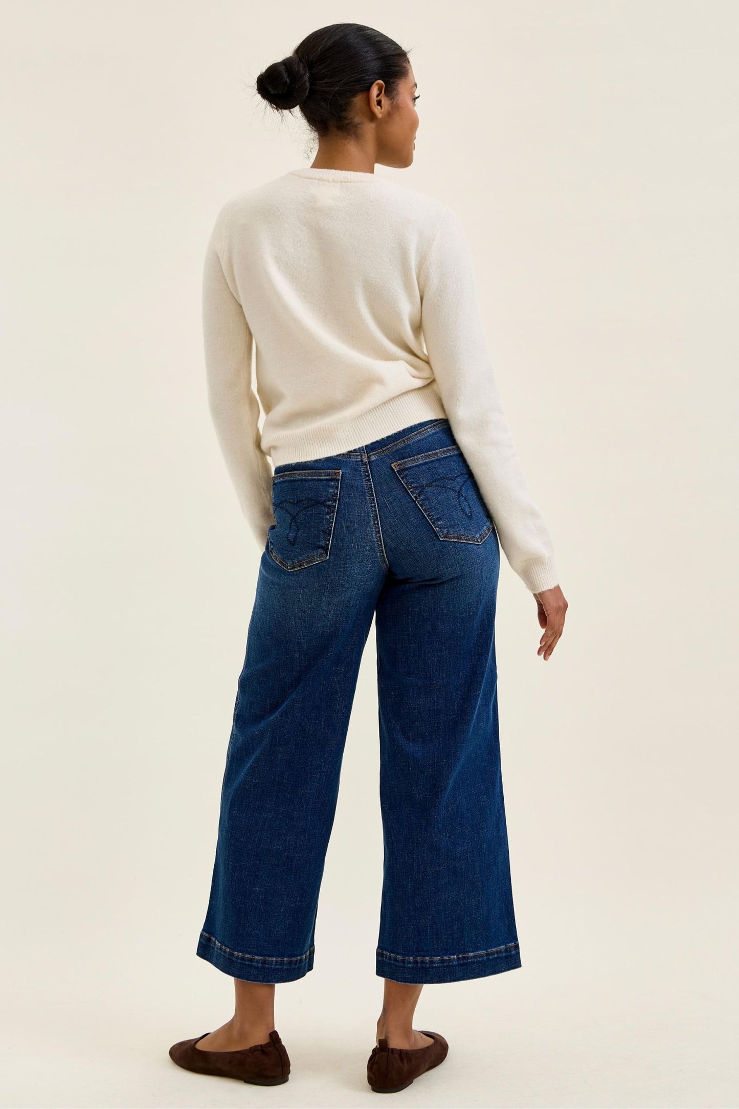 JUDY BLUE HIGH WAIST CLAUDIA ANKLE WIDE DARK DEEP INDIGO JEANS - DARK STONE