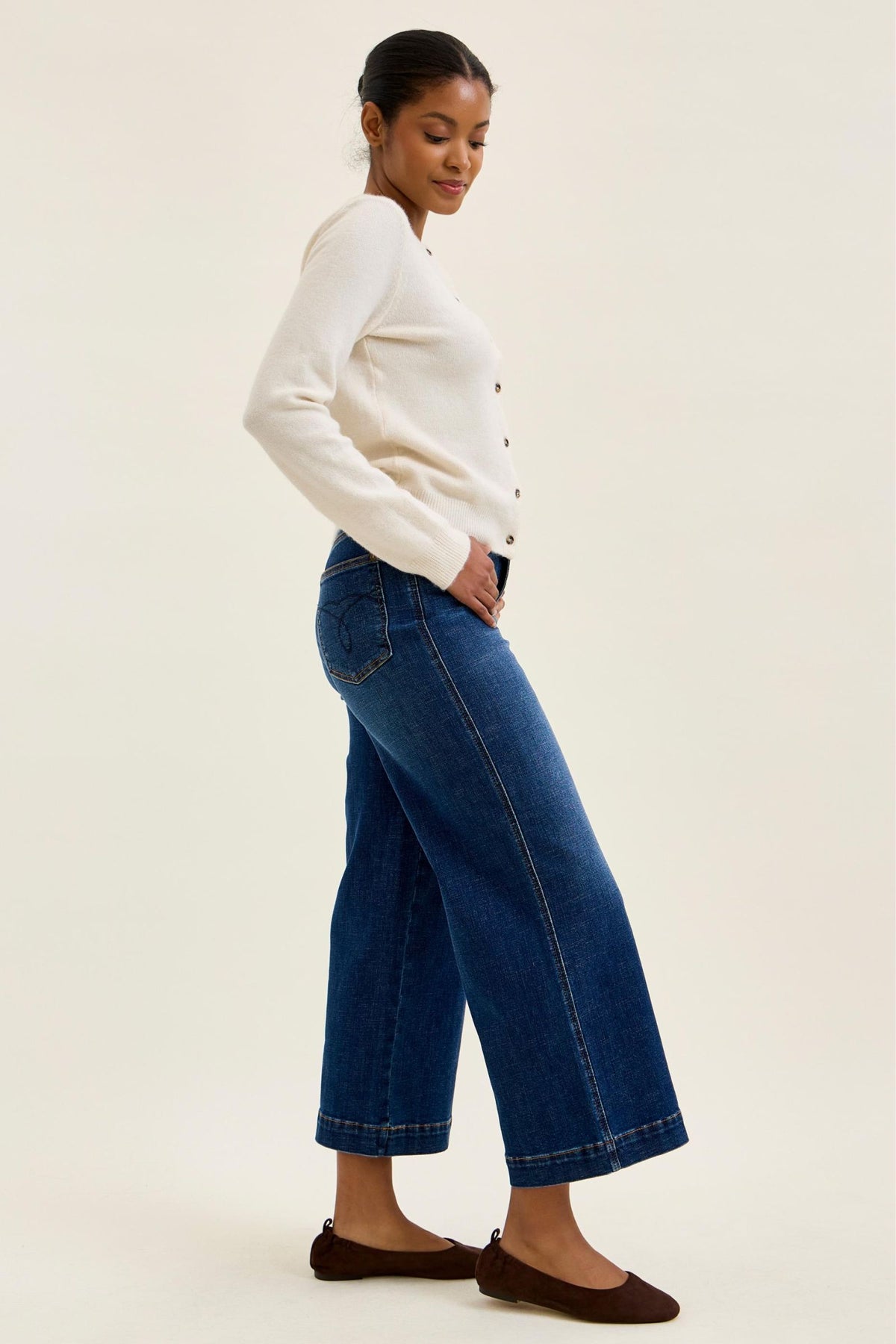 JUDY BLUE HIGH WAIST CLAUDIA ANKLE WIDE DARK DEEP INDIGO JEANS - DARK STONE