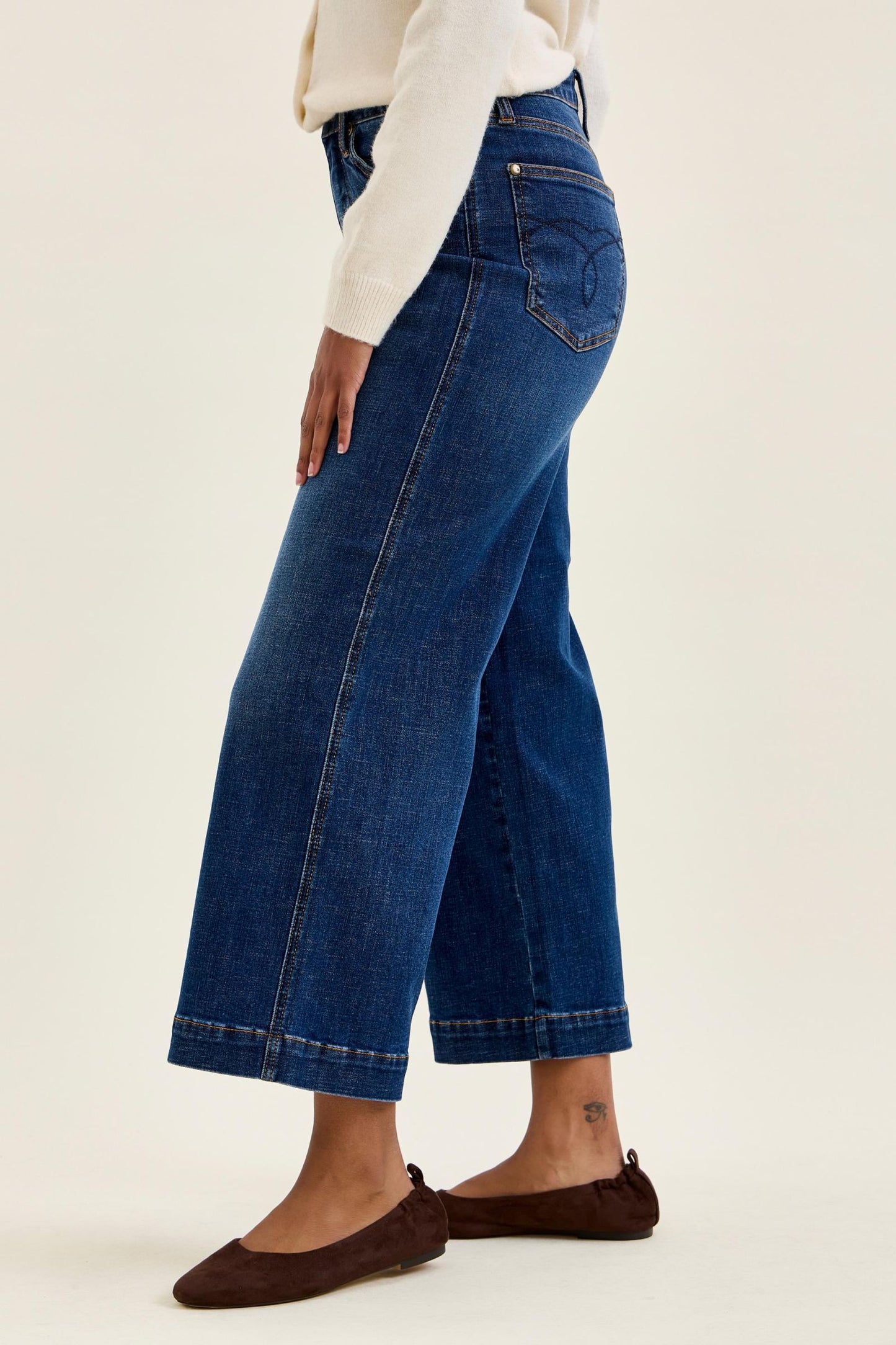 JUDY BLUE HIGH WAIST CLAUDIA ANKLE WIDE DARK DEEP INDIGO JEANS - DARK STONE