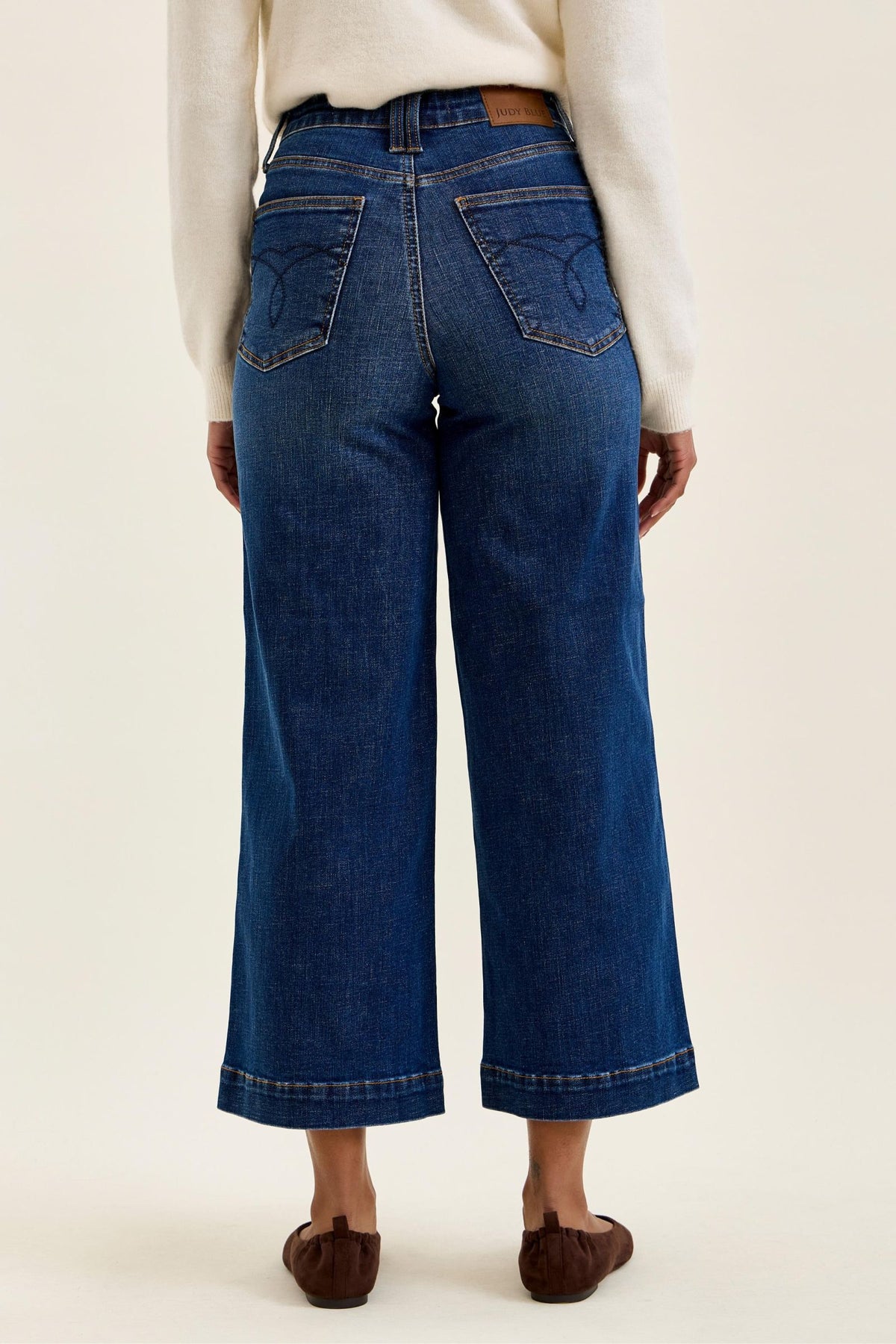 JUDY BLUE HIGH WAIST CLAUDIA ANKLE WIDE DARK DEEP INDIGO JEANS - DARK STONE