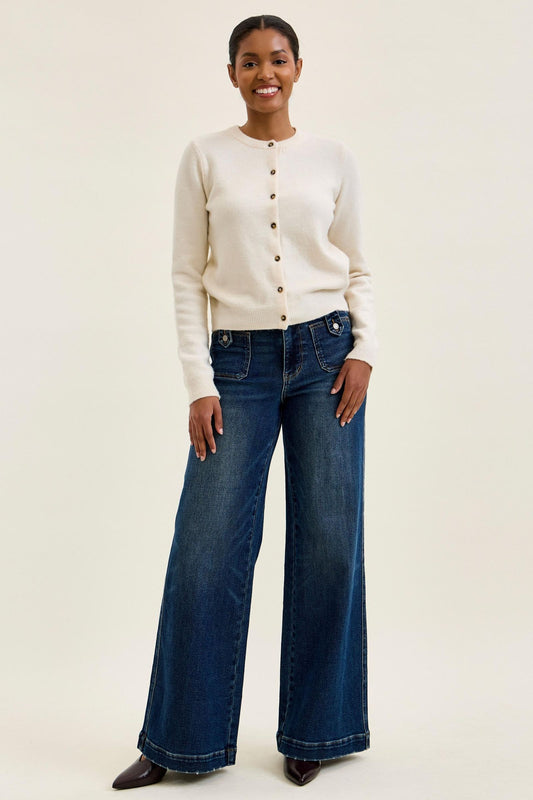 JUDY BLUE HIGH WAIST LUX RETRO WIDE FRONT PATCH JEANS - DARK STONE