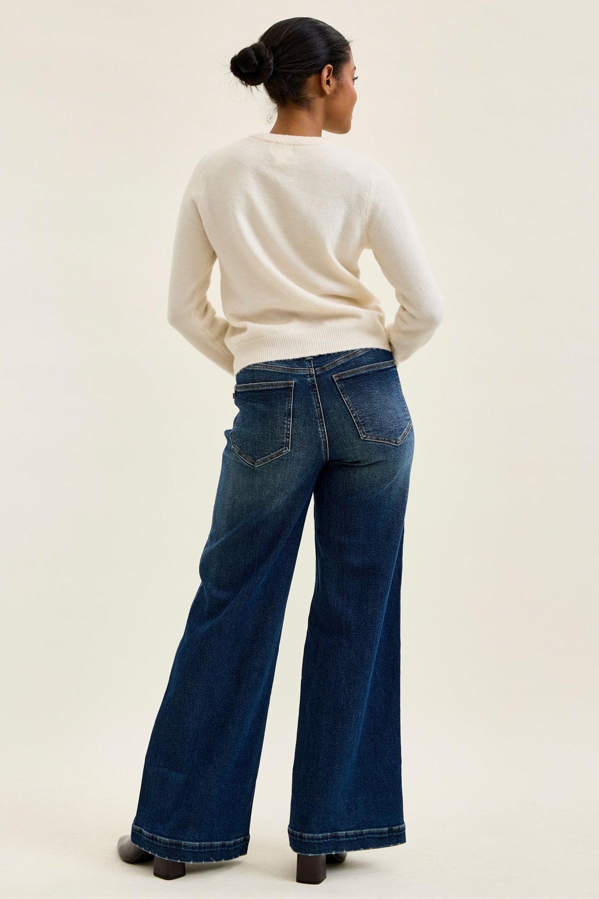 JUDY BLUE HIGH WAIST LUX RETRO WIDE FRONT PATCH JEANS - DARK STONE