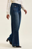JUDY BLUE HIGH WAIST LUX RETRO WIDE FRONT PATCH JEANS - DARK STONE