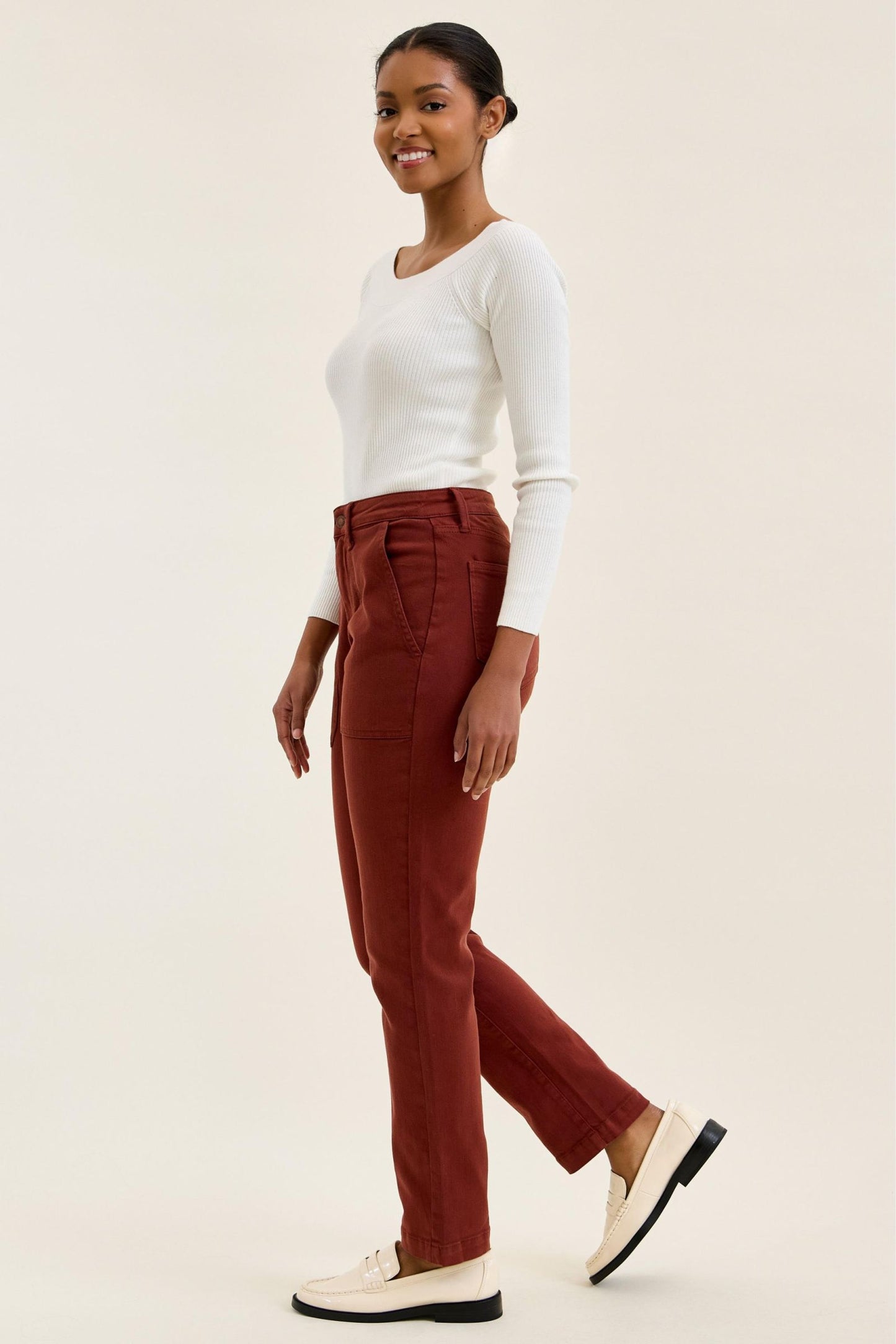 JUDY BLUE HIGH WAIST AURORA WEEKENDER KNEE DARKS JEANS - PUMPKIN SPICE