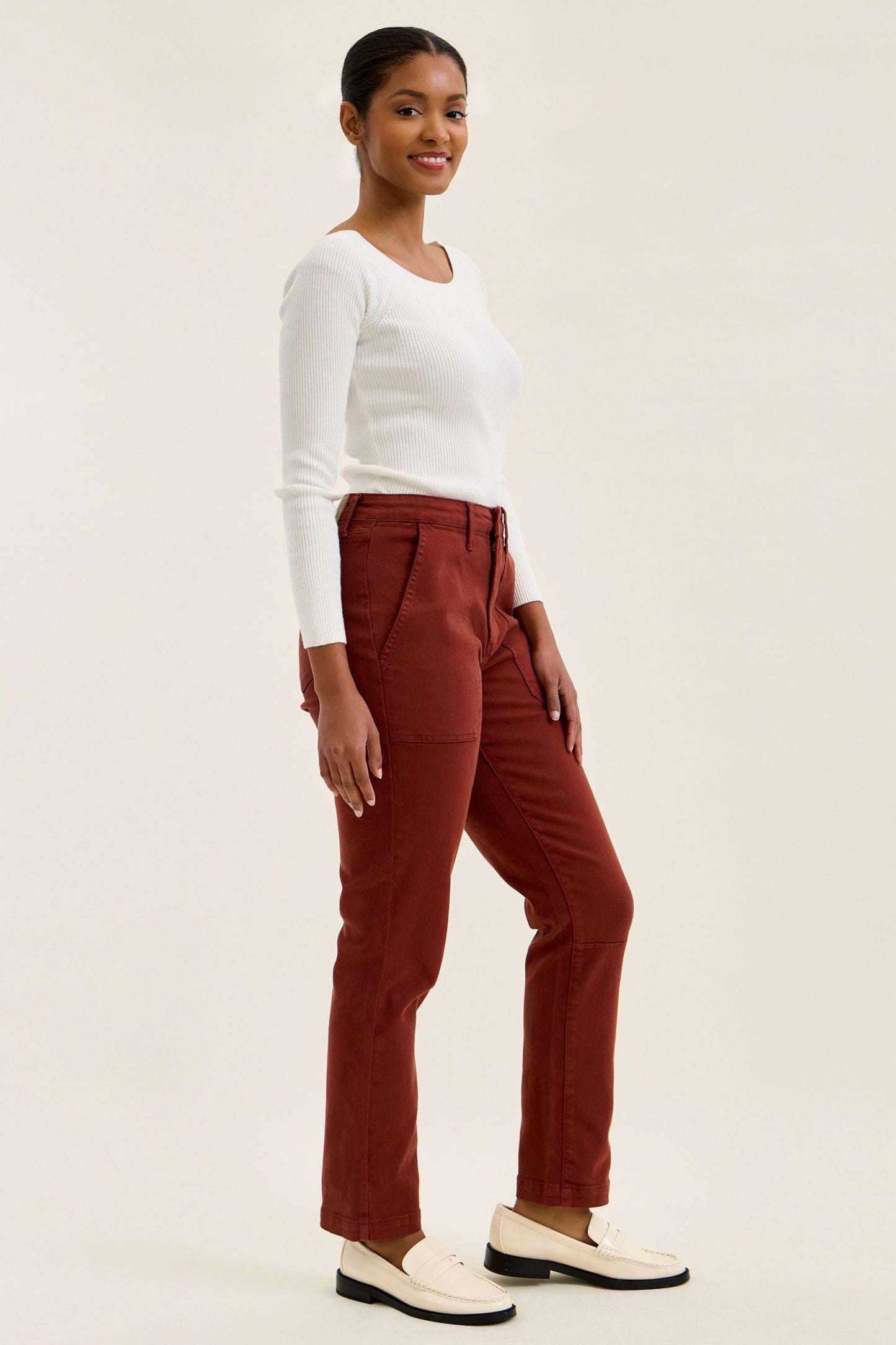 JUDY BLUE HIGH WAIST AURORA WEEKENDER KNEE DARKS JEANS - PUMPKIN SPICE