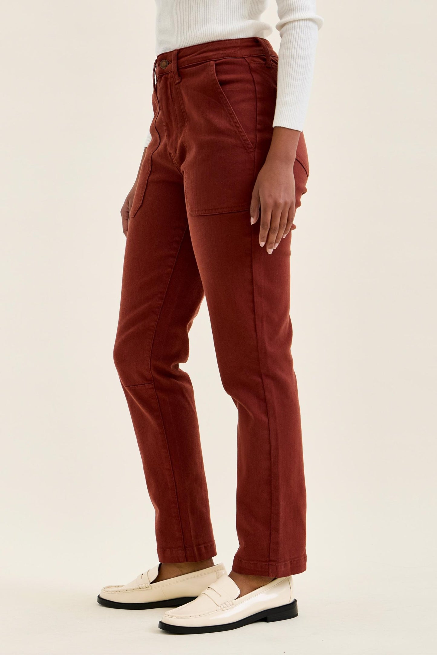JUDY BLUE HIGH WAIST AURORA WEEKENDER KNEE DARKS JEANS - PUMPKIN SPICE
