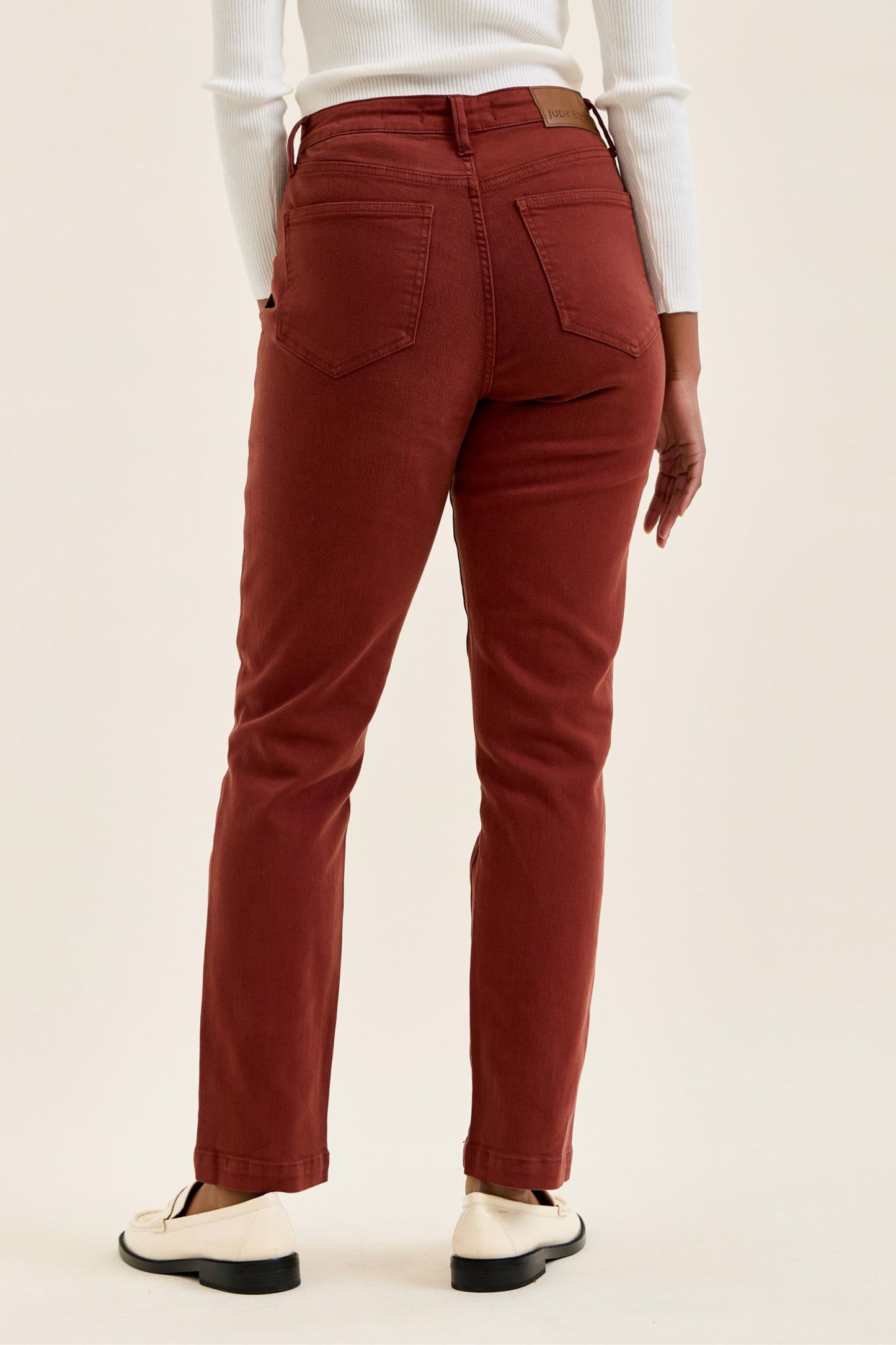 JUDY BLUE HIGH WAIST AURORA WEEKENDER KNEE DARKS JEANS - PUMPKIN SPICE
