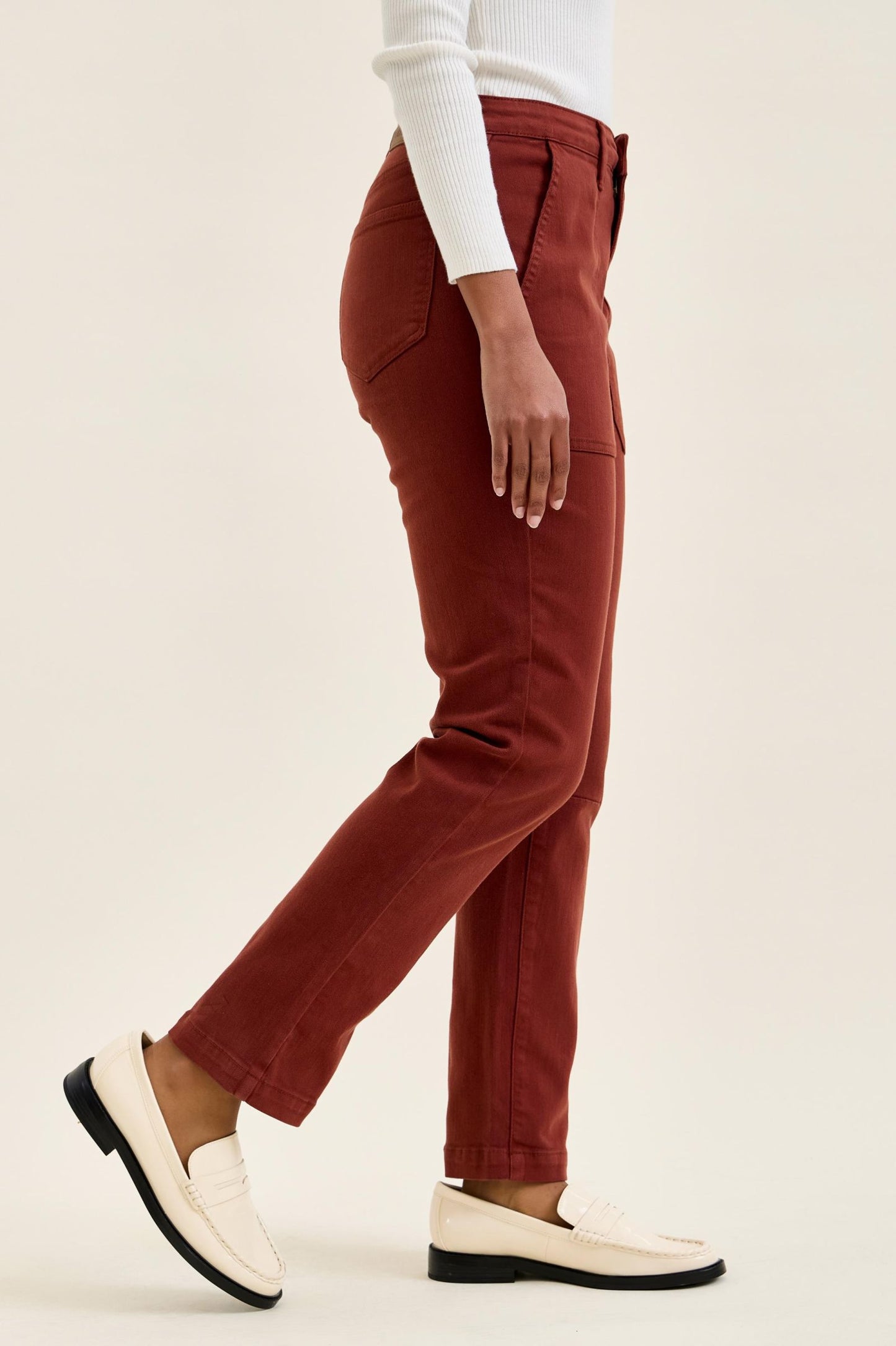 JUDY BLUE HIGH WAIST AURORA WEEKENDER KNEE DARKS JEANS - PUMPKIN SPICE