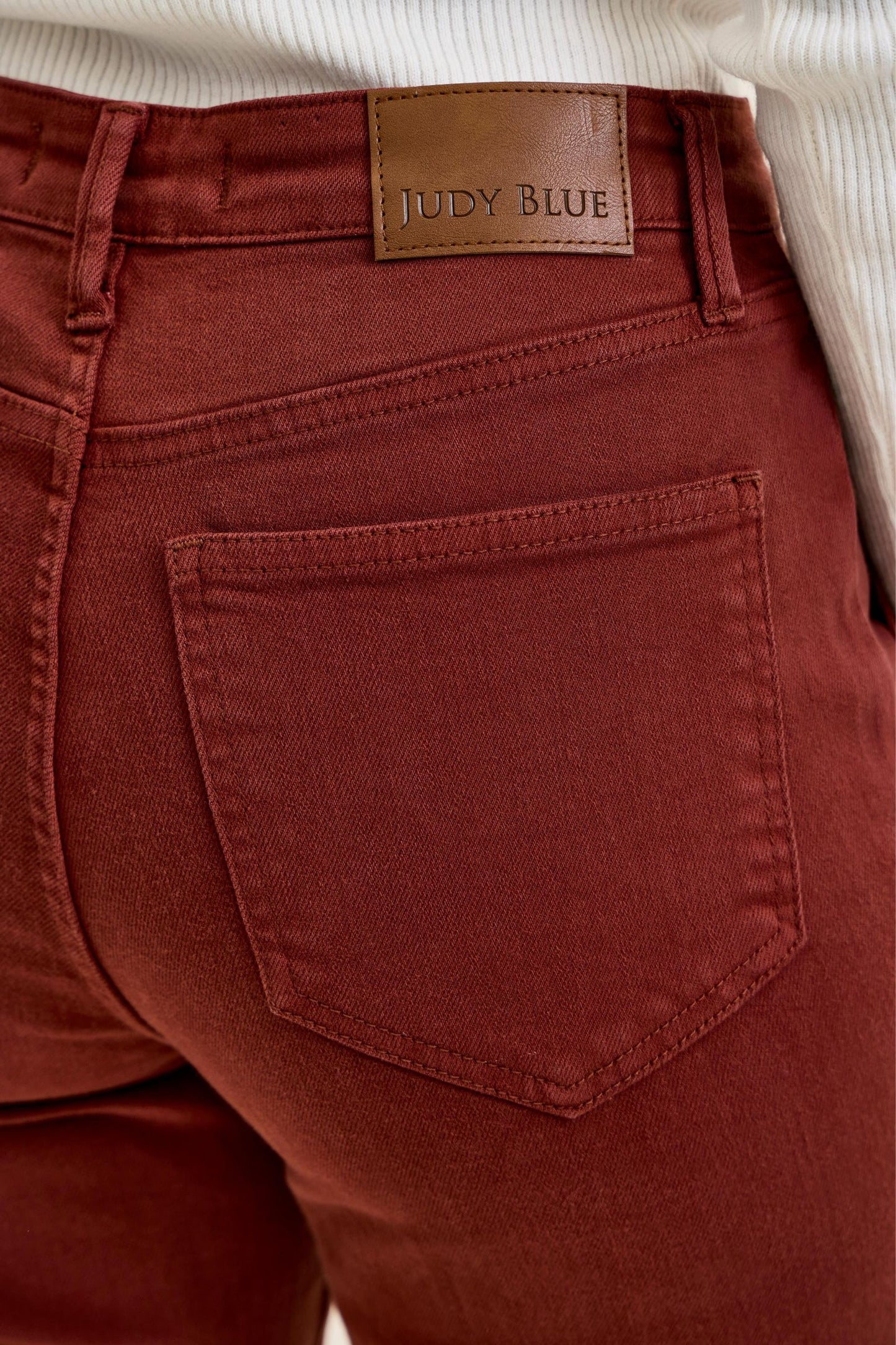 JUDY BLUE HIGH WAIST AURORA WEEKENDER KNEE DARKS JEANS - PUMPKIN SPICE
