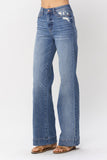 JUDY BLUE HIGH WAIST MILD DESTROY TROUSER WIDE LEG - MEDIUM STONE