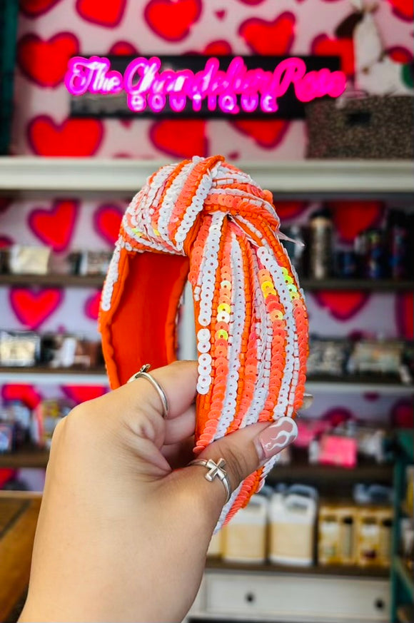 GAME DAY SEQUIN HEADBANDS - ORANGE AND WHITE