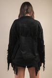 SUEDE FRINGE DETAIL WESTERN SHACKET - BLACK