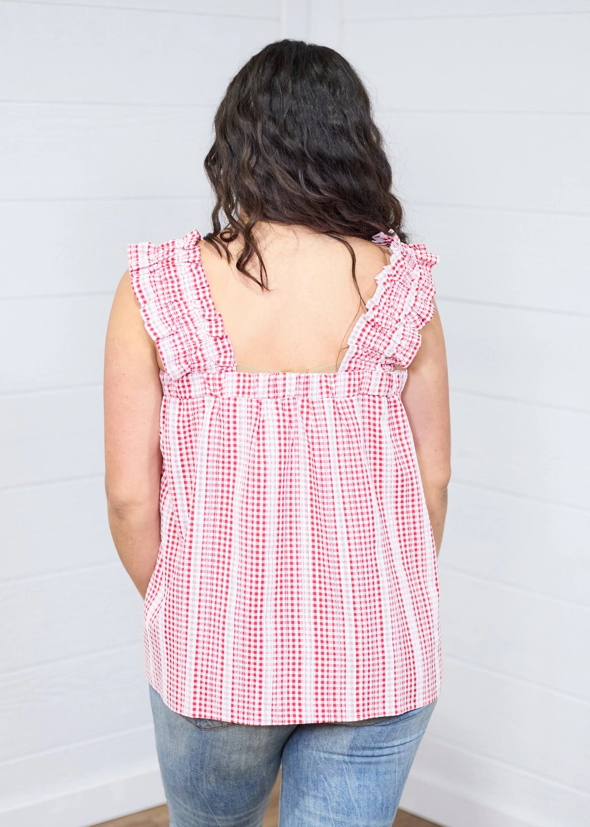 THE SOPHIA SLEEVELESS TOP - RED GINGHAM