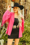 PINK ALL AROUND FRINGE LONG SLEEVE BLAZER