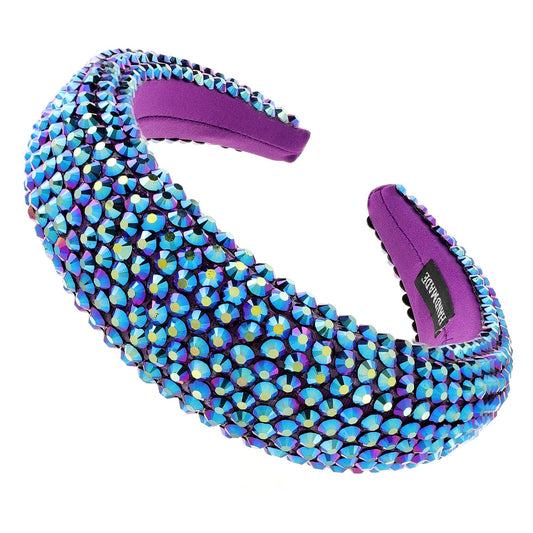 RHINESTONE EMBELLISHED WIDE HEADBAND - BLUEBERRY