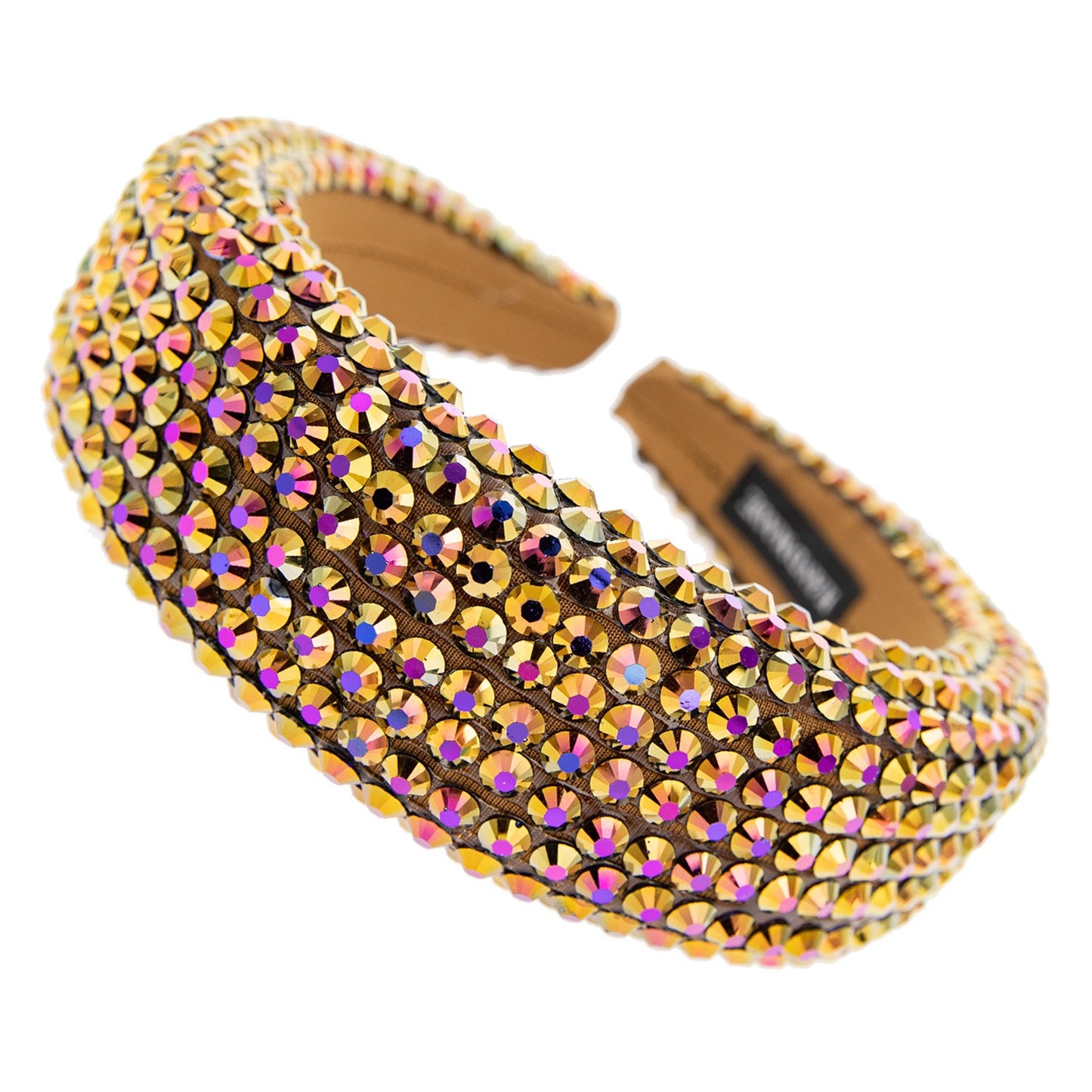 RHINESTONE EMBELLISHED WIDE HEADBAND - BROWN