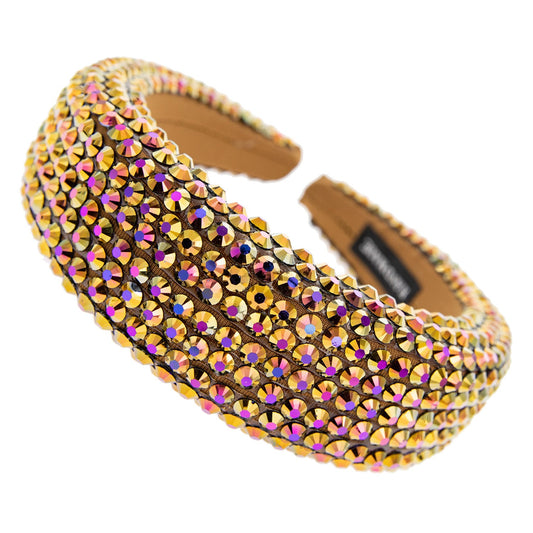 RHINESTONE EMBELLISHED WIDE HEADBAND - BROWN