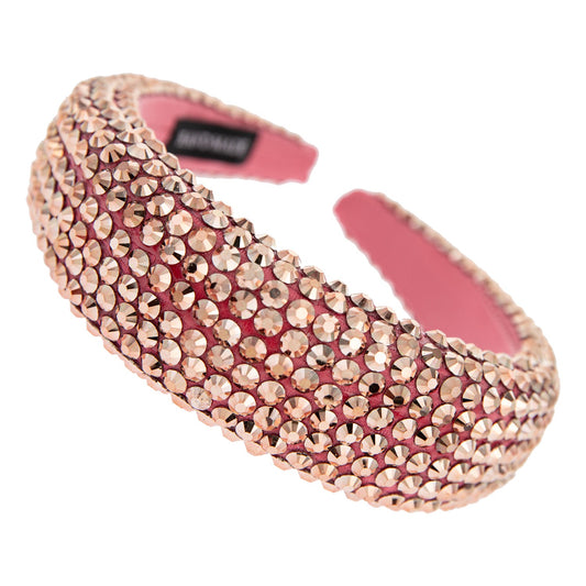RHINESTONE EMBELLISHED WIDE HEADBAND - ROSE GOLD
