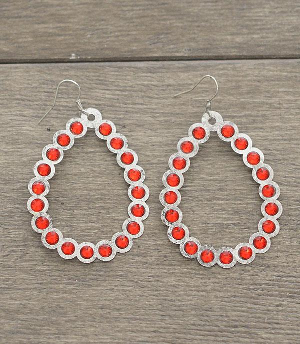 RED TEAR DROP BLING STONE HOOK EARRINGS