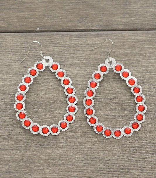 RED TEAR DROP BLING STONE HOOK EARRINGS